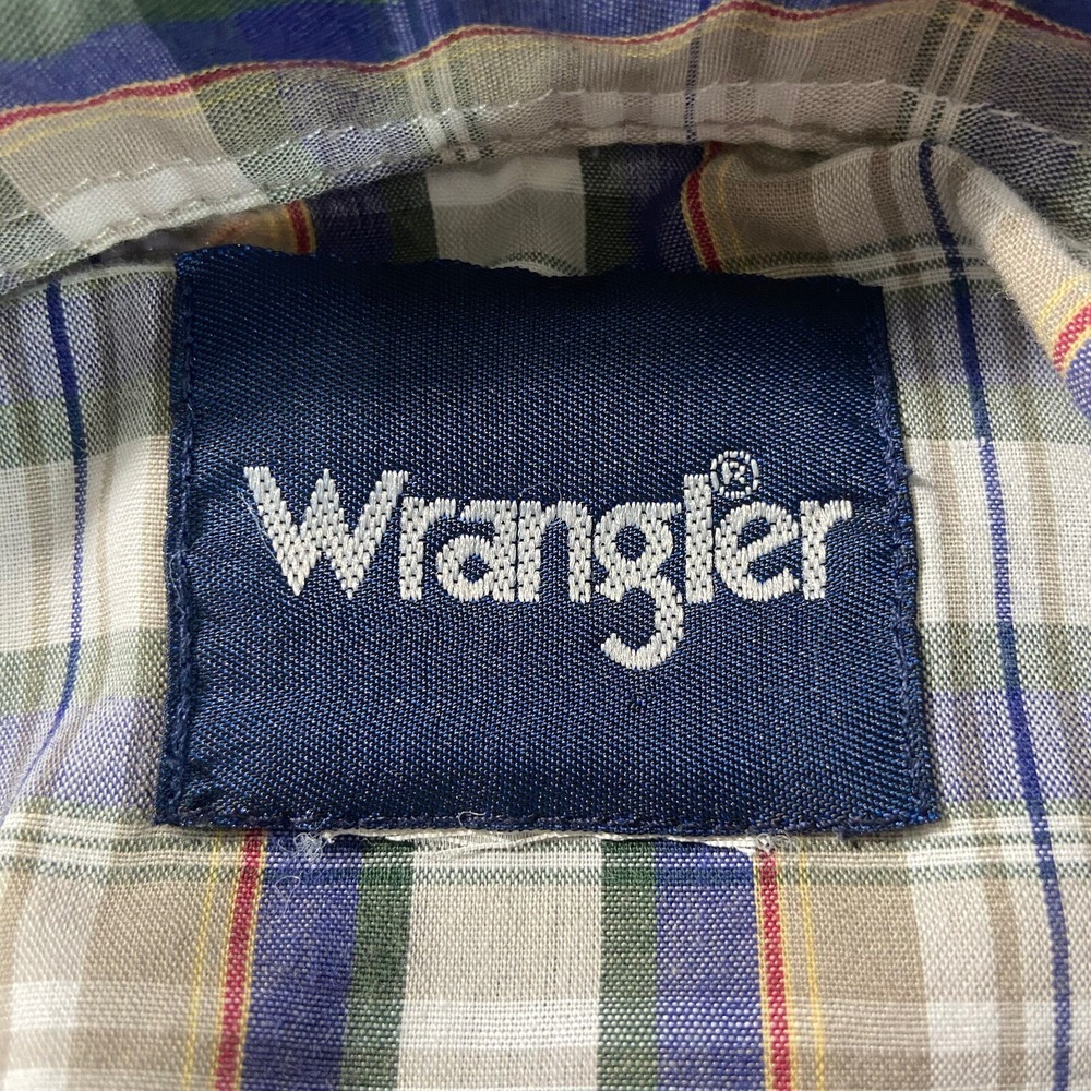 Wrangler Single Needle Mens Blue Plaid Pearl Snap Long Tail‎ Size XL - Picture 7 of 13